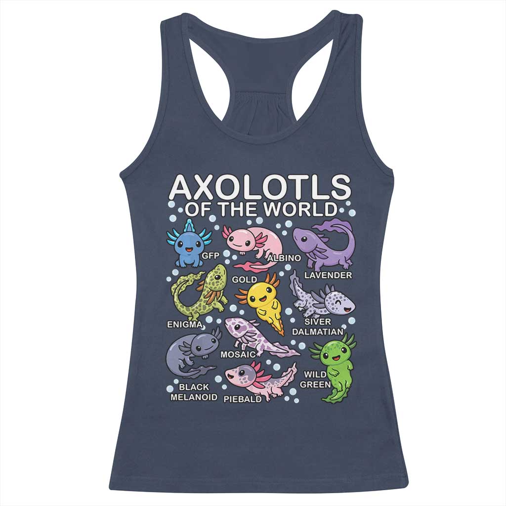 Kawaii Axolotl Racerback Tank Top Axolotls of the World Animals Aquarium Species TS02 Navy Print Your Wear