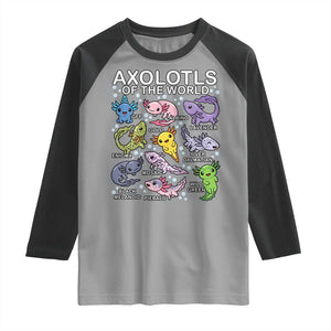 Kawaii Axolotl Raglan Shirt Axolotls of the World Animals Aquarium Species TS02 Sport Gray Black Print Your Wear