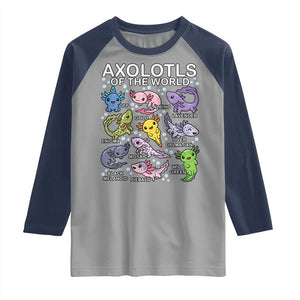 Kawaii Axolotl Raglan Shirt Axolotls of the World Animals Aquarium Species TS02 Sport Gray Navy Print Your Wear