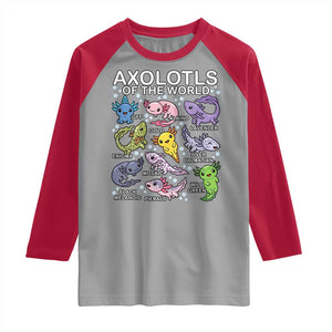 Kawaii Axolotl Raglan Shirt Axolotls of the World Animals Aquarium Species TS02 Sport Gray Red Print Your Wear