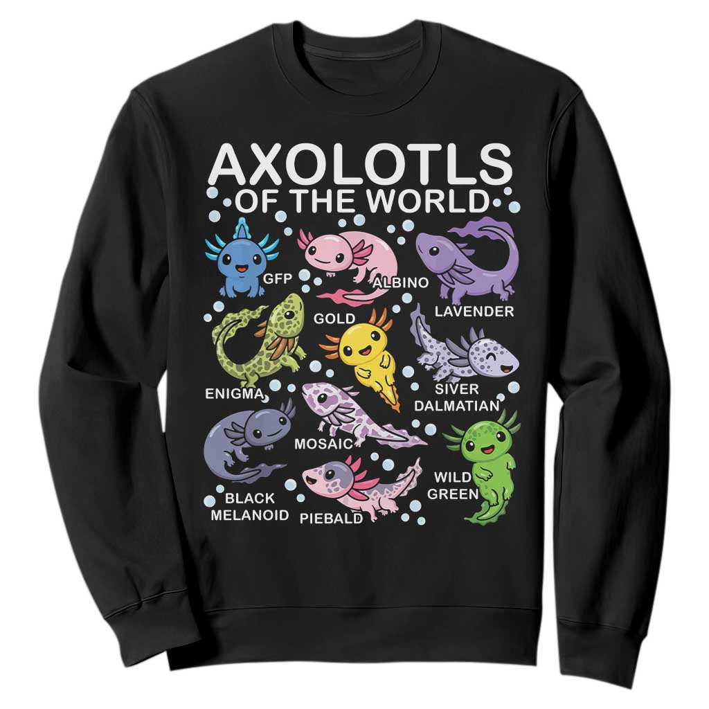 Kawaii Axolotl Sweatshirt Axolotls of the World Animals Aquarium Species TS02 Black Print Your Wear