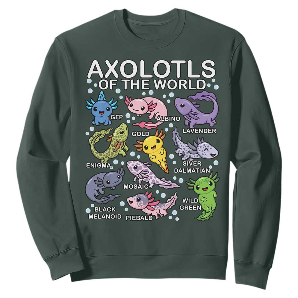 Kawaii Axolotl Sweatshirt Axolotls of the World Animals Aquarium Species TS02 Dark Forest Green Print Your Wear