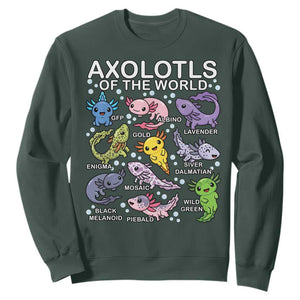 Kawaii Axolotl Sweatshirt Axolotls of the World Animals Aquarium Species TS02 Dark Forest Green Print Your Wear