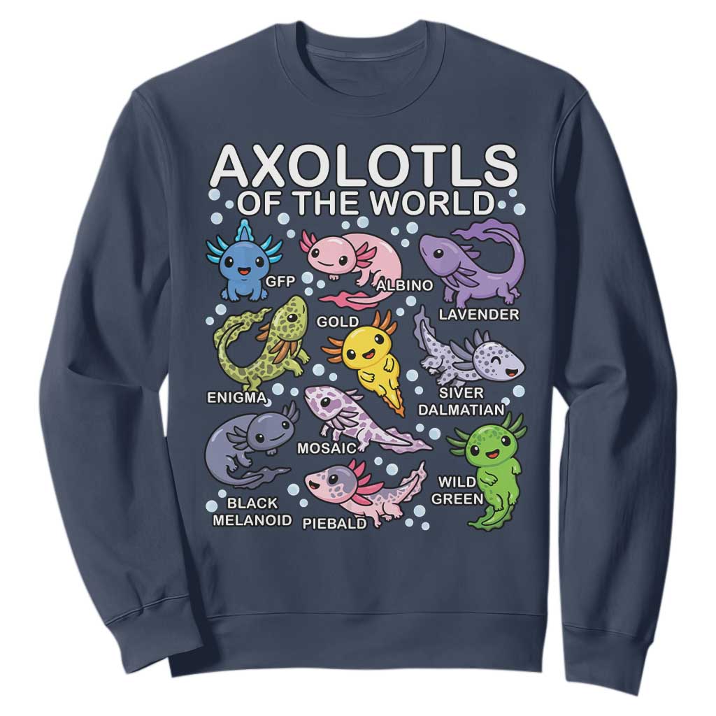 Kawaii Axolotl Sweatshirt Axolotls of the World Animals Aquarium Species TS02 Navy Print Your Wear