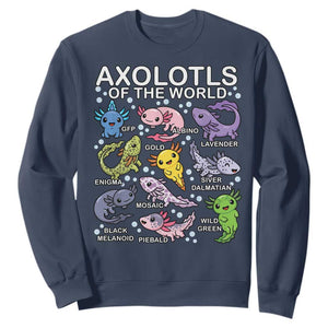 Kawaii Axolotl Sweatshirt Axolotls of the World Animals Aquarium Species TS02 Navy Print Your Wear