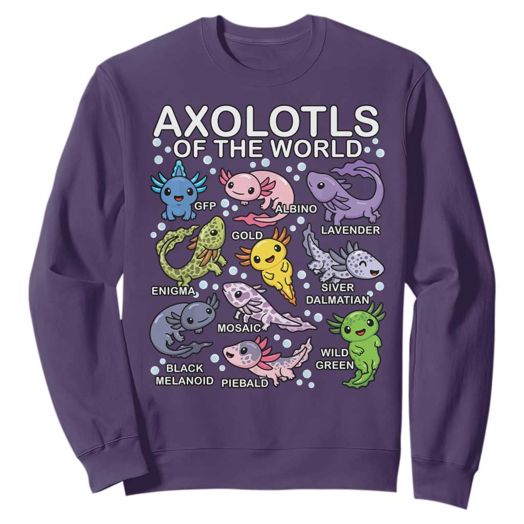 Kawaii Axolotl Sweatshirt Axolotls of the World Animals Aquarium Species TS02 Purple Print Your Wear