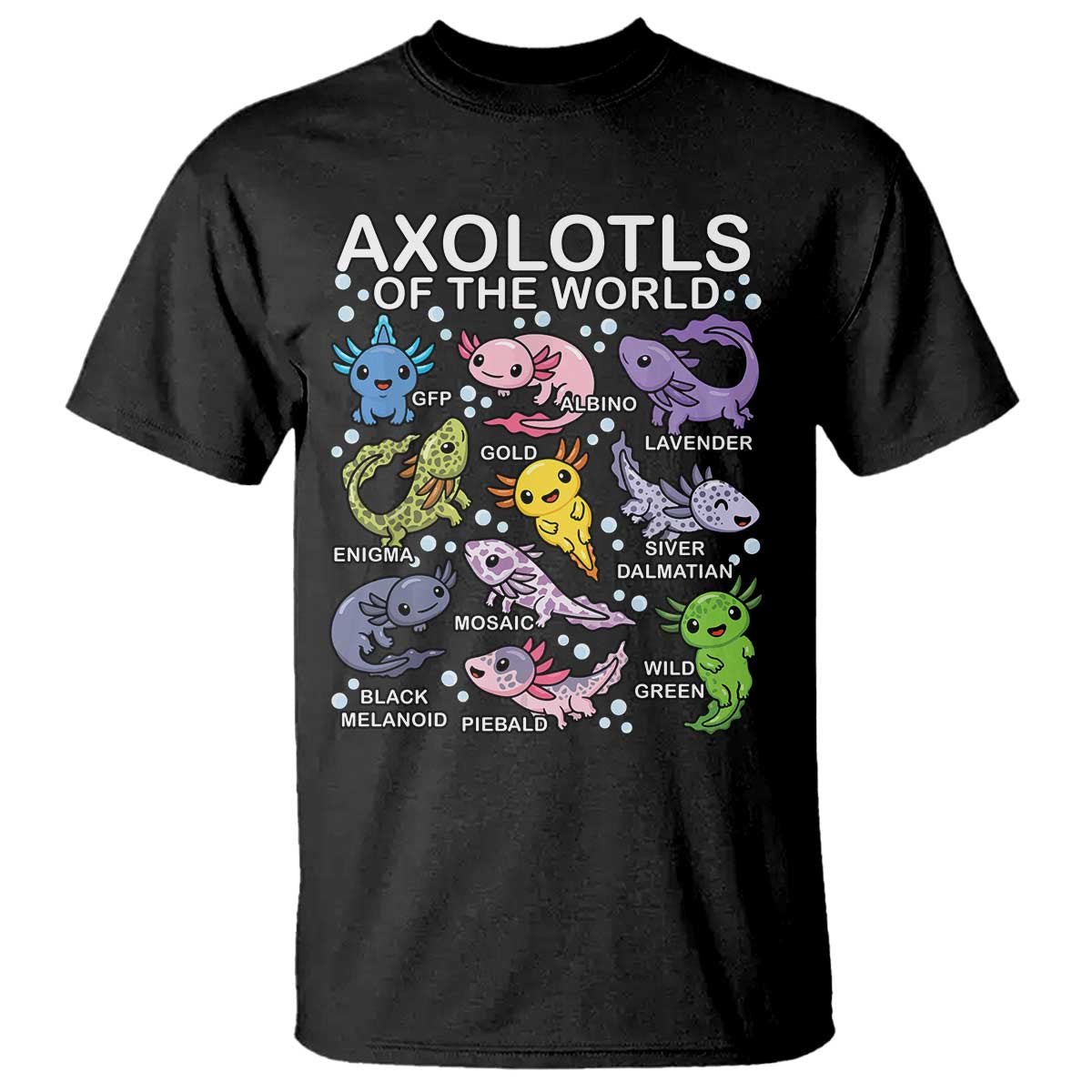 Kawaii Axolotl T Shirt Axolotls of the World Animals Aquarium Species TS02 Black Print Your Wear