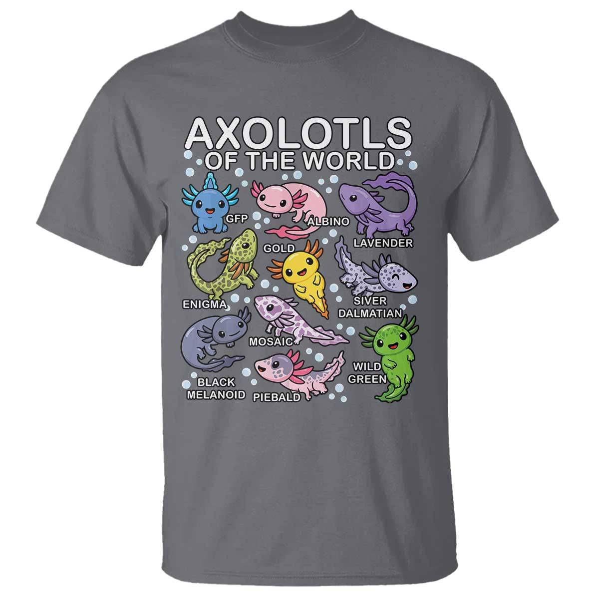 Kawaii Axolotl T Shirt Axolotls of the World Animals Aquarium Species TS02 Charcoal Print Your Wear