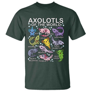 Kawaii Axolotl T Shirt Axolotls of the World Animals Aquarium Species TS02 Dark Forest Green Print Your Wear