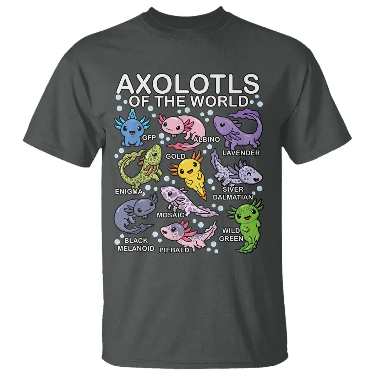 Kawaii Axolotl T Shirt Axolotls of the World Animals Aquarium Species TS02 Dark Heather Print Your Wear