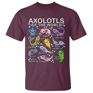 Kawaii Axolotl T Shirt Axolotls of the World Animals Aquarium Species TS02 Maroon Print Your Wear