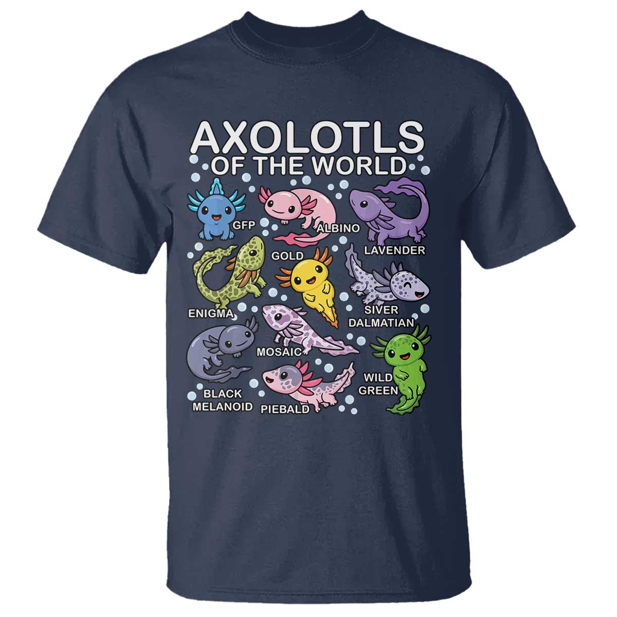 Kawaii Axolotl T Shirt Axolotls of the World Animals Aquarium Species TS02 Navy Print Your Wear
