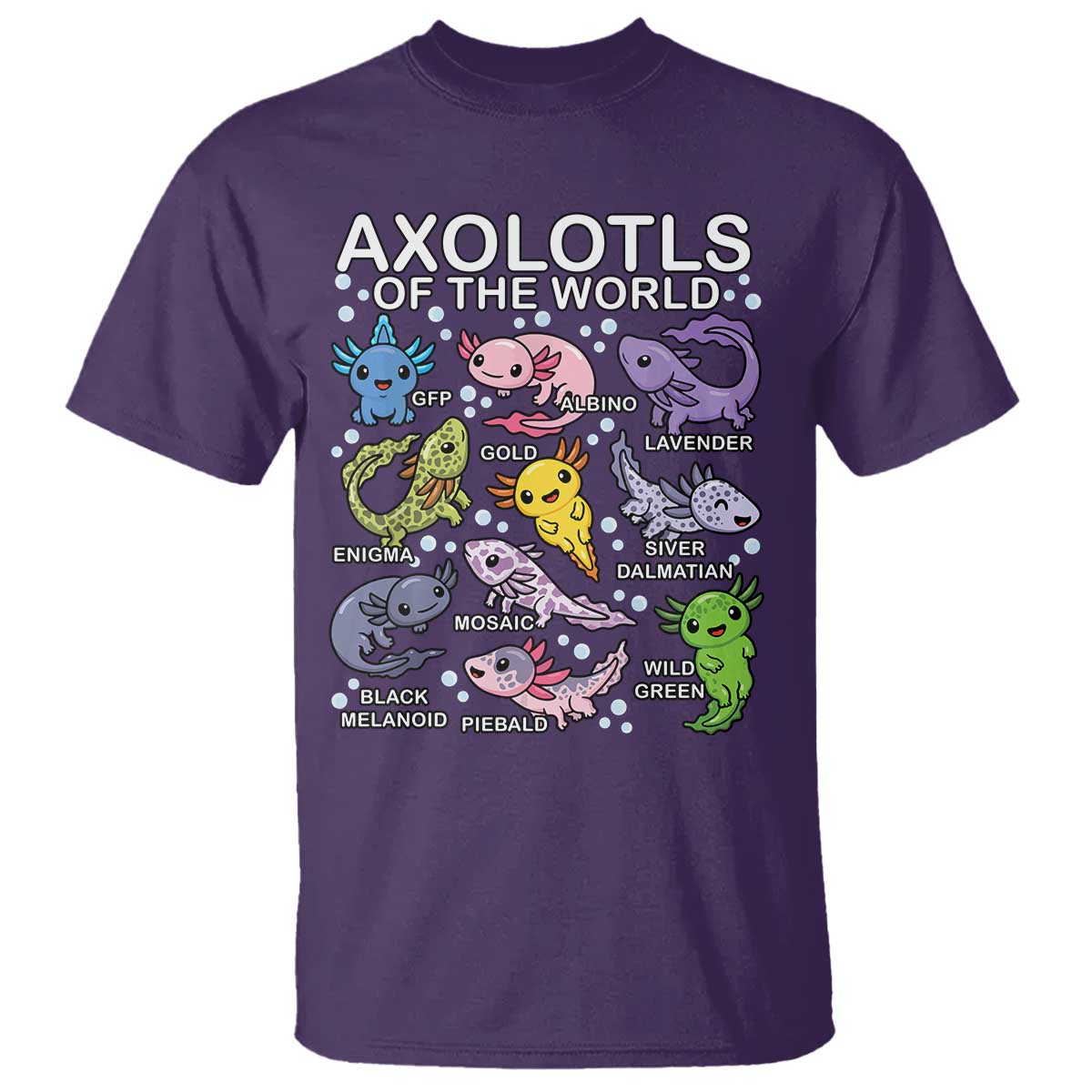 Kawaii Axolotl T Shirt Axolotls of the World Animals Aquarium Species TS02 Purple Print Your Wear