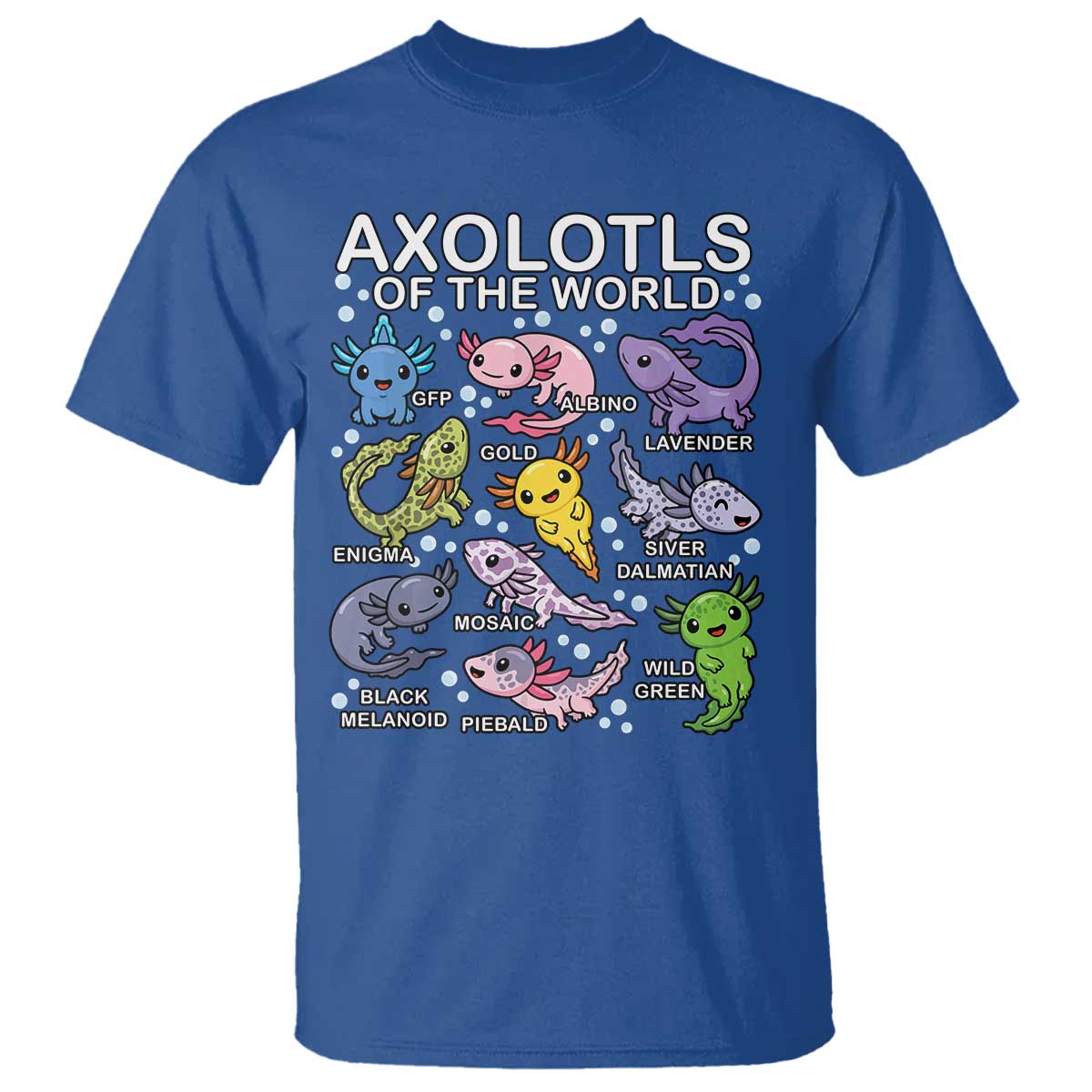 Kawaii Axolotl T Shirt Axolotls of the World Animals Aquarium Species TS02 Royal Blue Print Your Wear