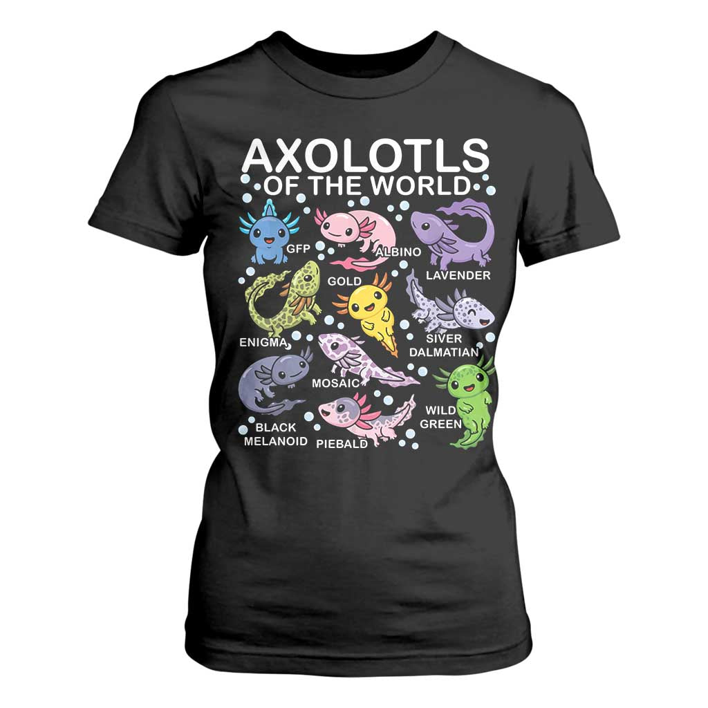 Kawaii Axolotl T Shirt For Women Axolotls of the World Animals Aquarium Species TS02 Black Print Your Wear