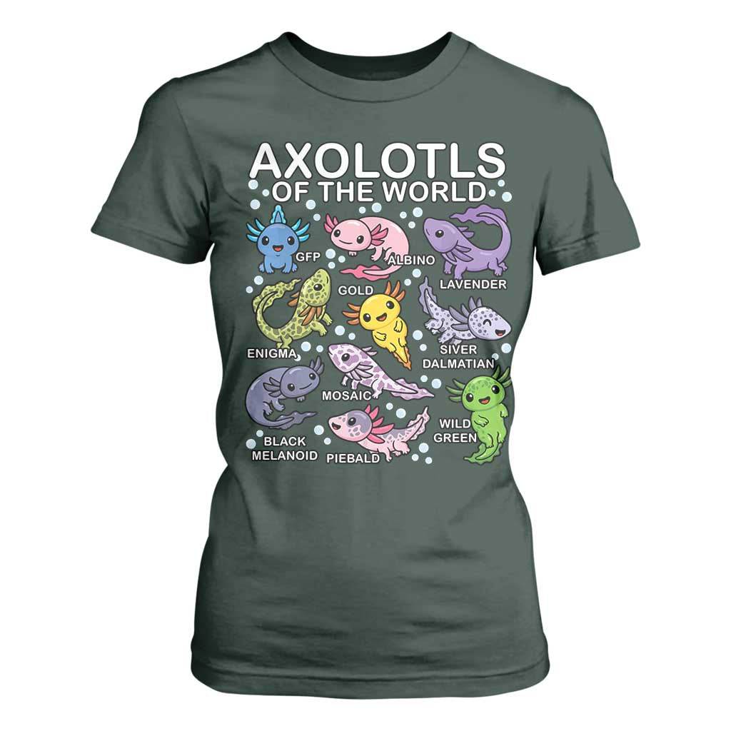 Kawaii Axolotl T Shirt For Women Axolotls of the World Animals Aquarium Species TS02 Dark Forest Green Print Your Wear