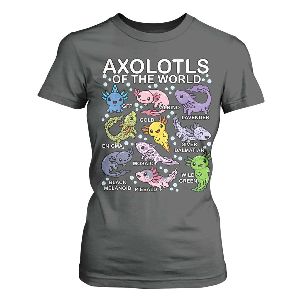 Kawaii Axolotl T Shirt For Women Axolotls of the World Animals Aquarium Species TS02 Dark Heather Print Your Wear