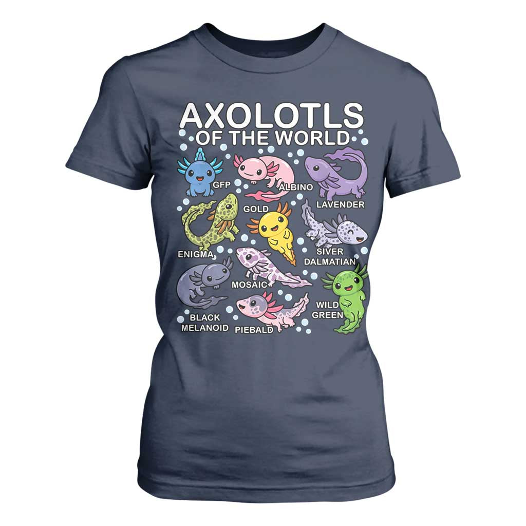 Kawaii Axolotl T Shirt For Women Axolotls of the World Animals Aquarium Species TS02 Navy Print Your Wear