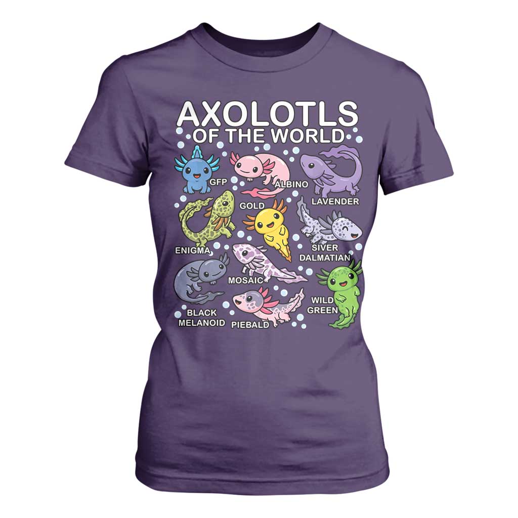 Kawaii Axolotl T Shirt For Women Axolotls of the World Animals Aquarium Species TS02 Purple Print Your Wear