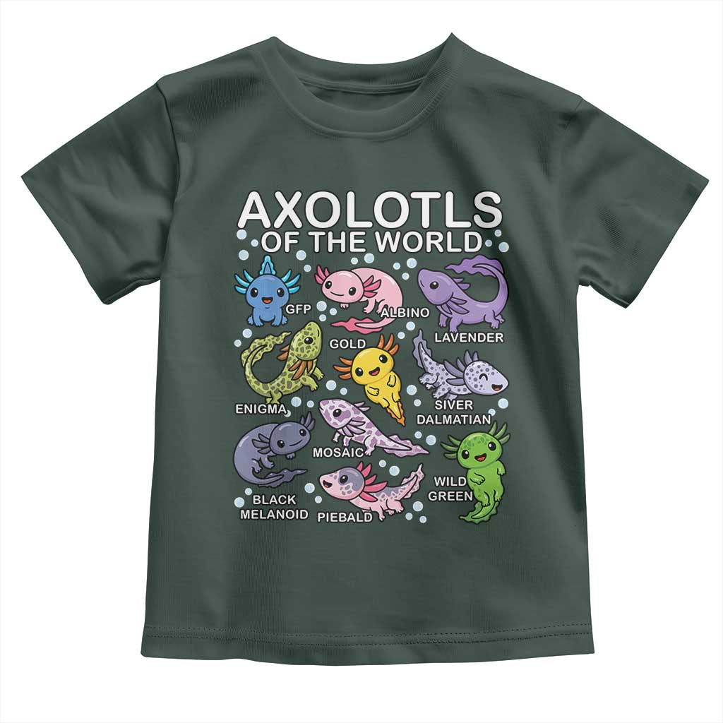 Kawaii Axolotl Toddler T Shirt Axolotls of the World Animals Aquarium Species TS02 Dark Forest Green Print Your Wear