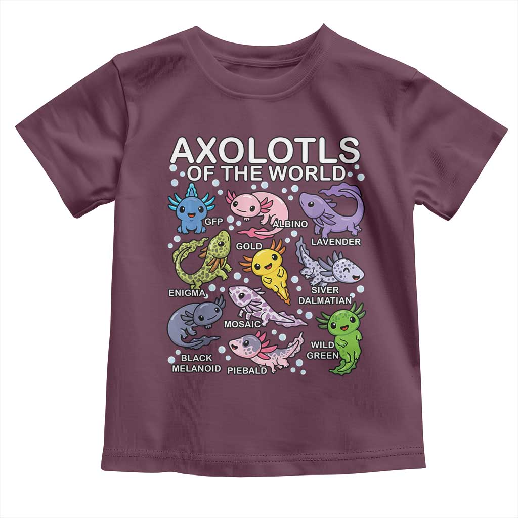 Kawaii Axolotl Toddler T Shirt Axolotls of the World Animals Aquarium Species TS02 Maroon Print Your Wear