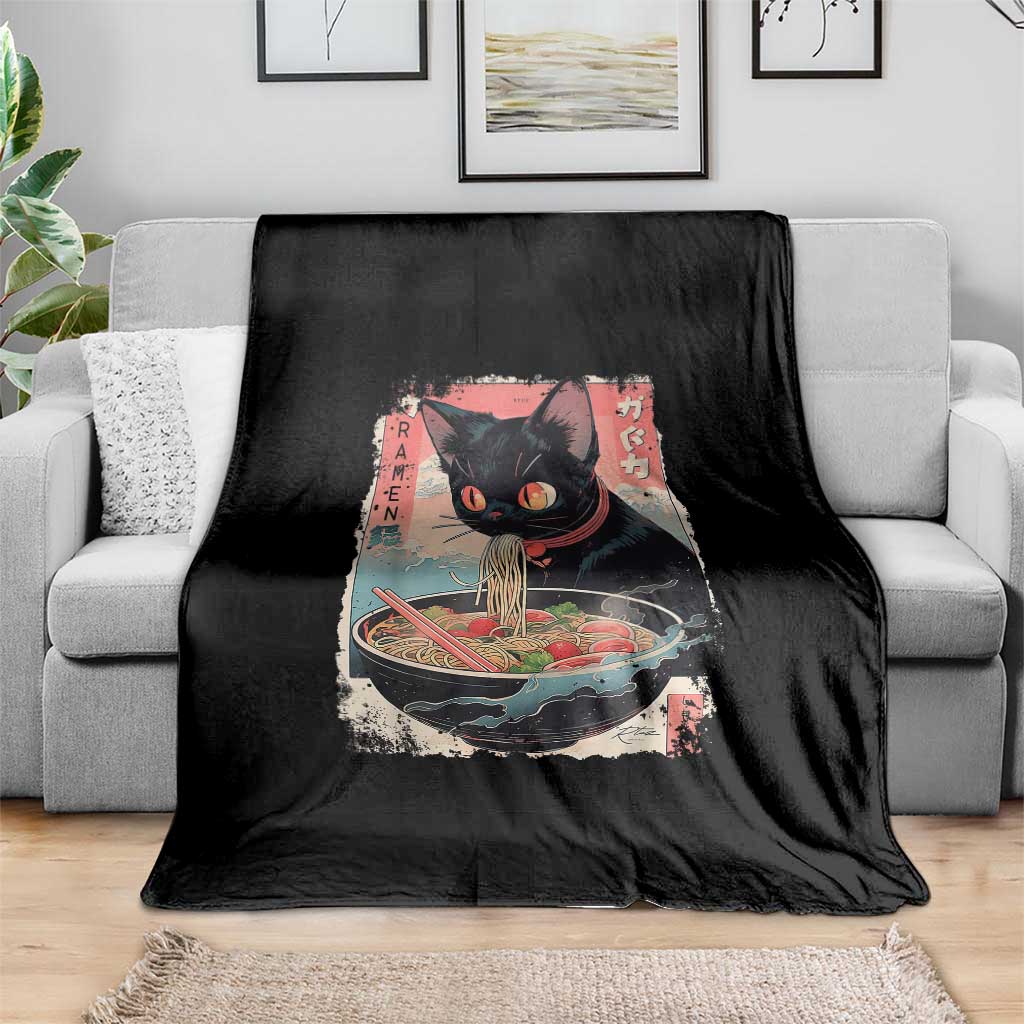Japanese Inspo Ramen Cat Graphic Throw Blanket Anime Manga Kawaii Otaku Urban Streetwear TS02 Print Your Wear