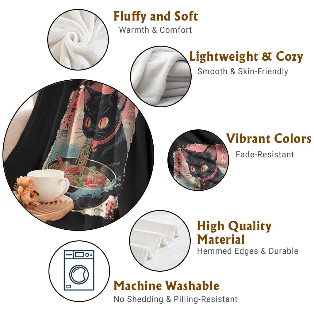 Japanese Inspo Ramen Cat Graphic Throw Blanket Anime Manga Kawaii Otaku Urban Streetwear TS02 Print Your Wear