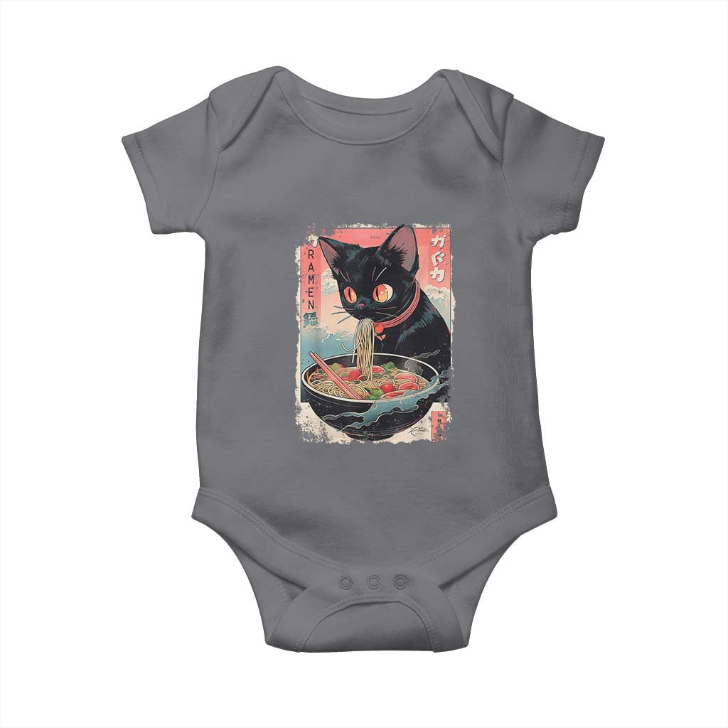 Japanese Inspo Ramen Cat Graphic Baby Onesie Anime Manga Kawaii Otaku Urban Streetwear TS02 Charcoal Print Your Wear