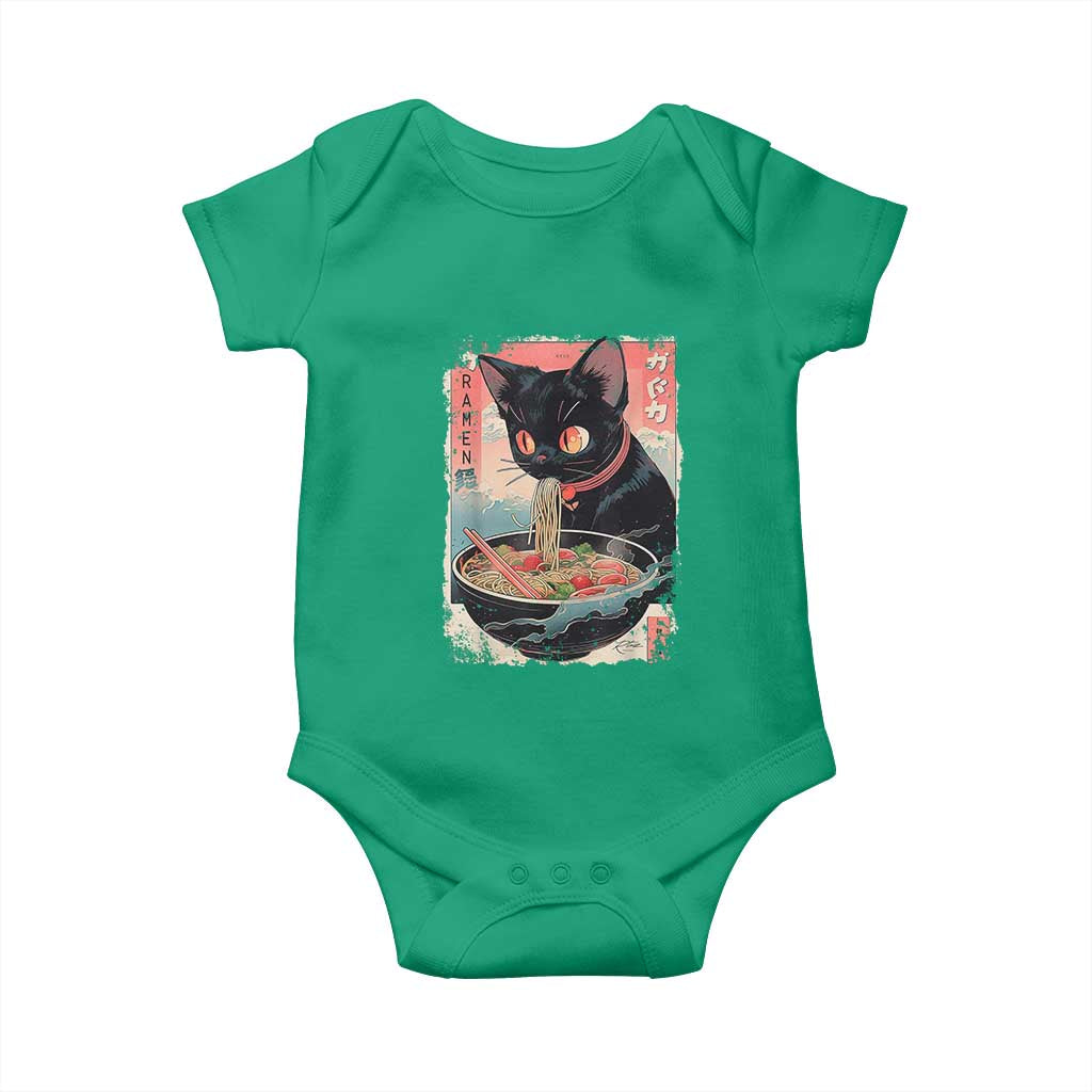 Japanese Inspo Ramen Cat Graphic Baby Onesie Anime Manga Kawaii Otaku Urban Streetwear TS02 Irish Green Print Your Wear