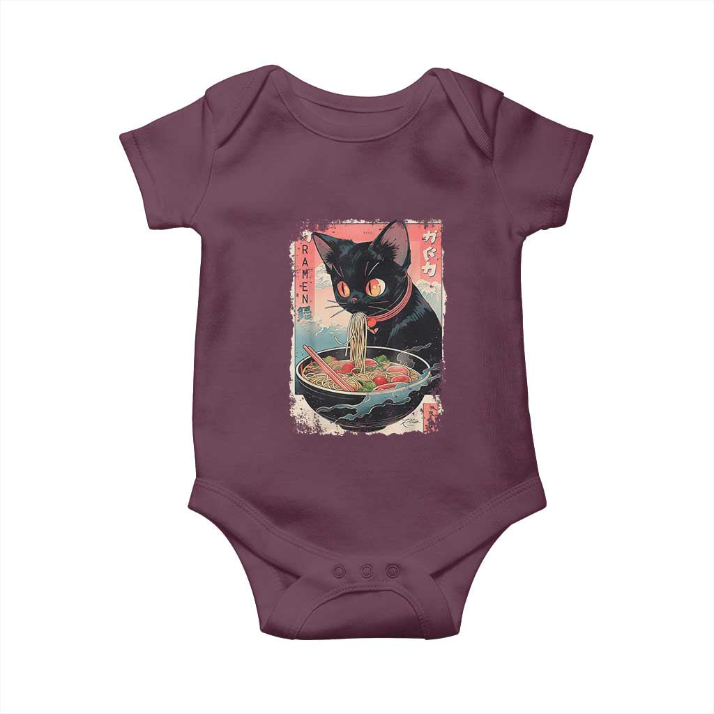 Japanese Inspo Ramen Cat Graphic Baby Onesie Anime Manga Kawaii Otaku Urban Streetwear TS02 Maroon Print Your Wear