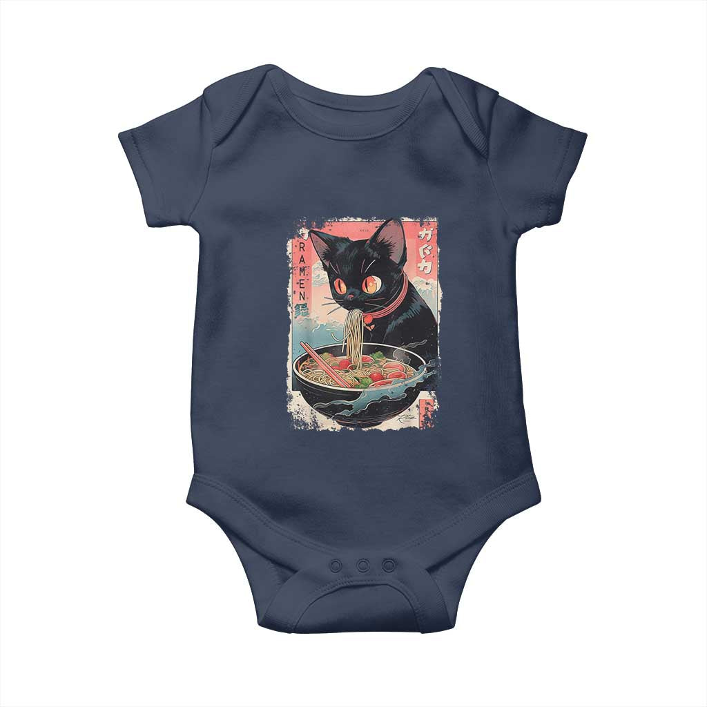 Japanese Inspo Ramen Cat Graphic Baby Onesie Anime Manga Kawaii Otaku Urban Streetwear TS02 Navy Print Your Wear