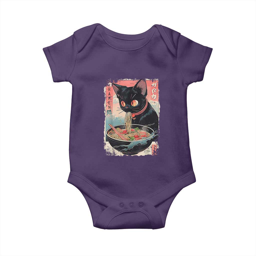 Japanese Inspo Ramen Cat Graphic Baby Onesie Anime Manga Kawaii Otaku Urban Streetwear TS02 Purple Print Your Wear