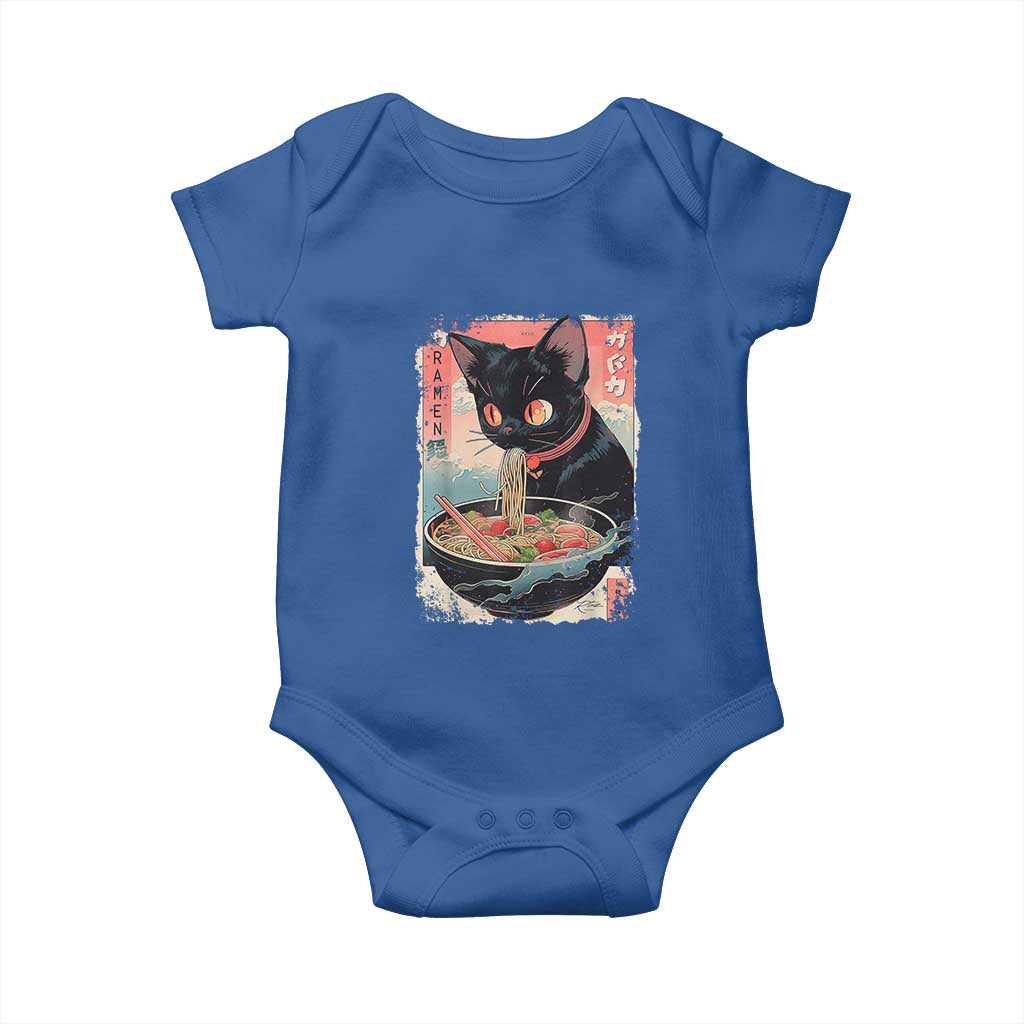 Japanese Inspo Ramen Cat Graphic Baby Onesie Anime Manga Kawaii Otaku Urban Streetwear TS02 Royal Blue Print Your Wear