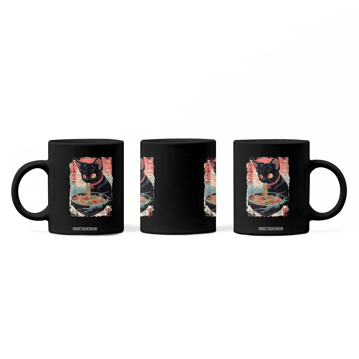 Japanese Inspo Ramen Cat Graphic Coffee Mug Anime Manga Kawaii Otaku Urban Streetwear TS02 Print Your Wear
