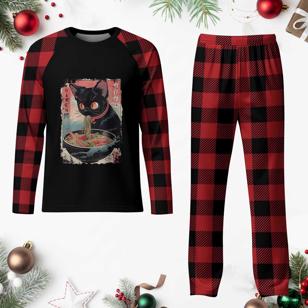 Japanese Inspo Ramen Cat Graphic Plaid Pajama Set Anime Manga Kawaii Otaku Urban Streetwear TS02 Buffalo Plaid Print Your Wear