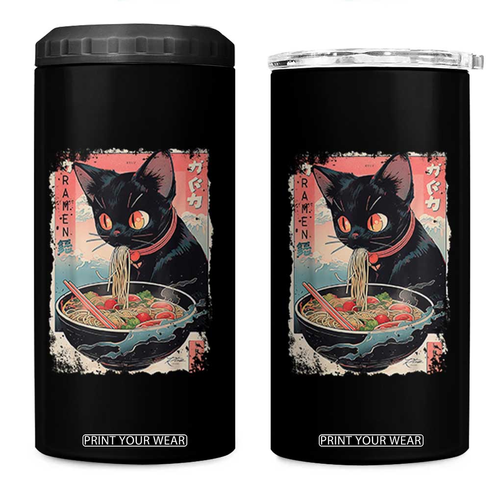 Japanese Inspo Ramen Cat Graphic 4 in 1 Can Cooler Tumbler Anime Manga Kawaii Otaku Urban Streetwear TS02 One Size: 16 oz Black Print Your Wear