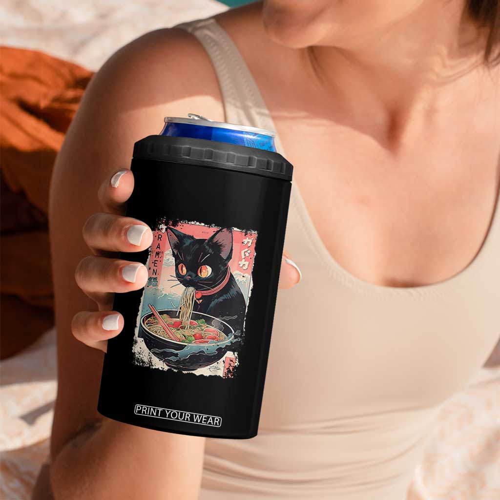Japanese Inspo Ramen Cat Graphic 4 in 1 Can Cooler Tumbler Anime Manga Kawaii Otaku Urban Streetwear TS02 Print Your Wear