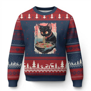 Japanese Inspo Ramen Cat Graphic Ugly Christmas Sweater Anime Manga Kawaii Otaku Urban Streetwear TS02 Navy Red Print Your Wear