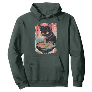 Japanese Inspo Ramen Cat Graphic Hoodie Anime Manga Kawaii Otaku Urban Streetwear TS02 Dark Forest Green Print Your Wear