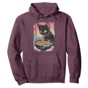 Japanese Inspo Ramen Cat Graphic Hoodie Anime Manga Kawaii Otaku Urban Streetwear TS02 Maroon Print Your Wear