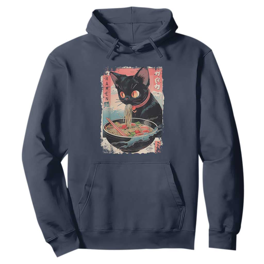 Japanese Inspo Ramen Cat Graphic Hoodie Anime Manga Kawaii Otaku Urban Streetwear TS02 Navy Print Your Wear
