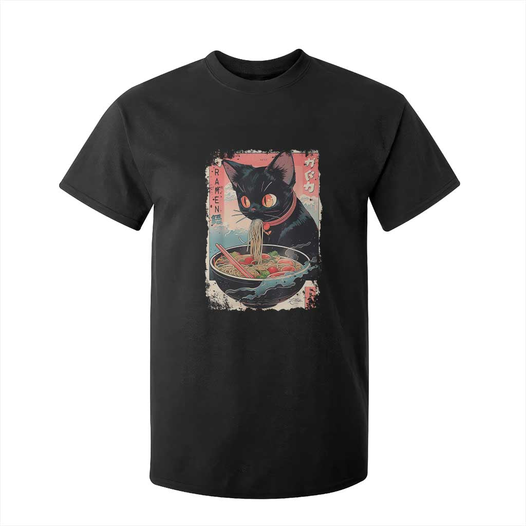 Japanese Inspo Ramen Cat Graphic T Shirt For Kid Anime Manga Kawaii Otaku Urban Streetwear TS02 Black Print Your Wear
