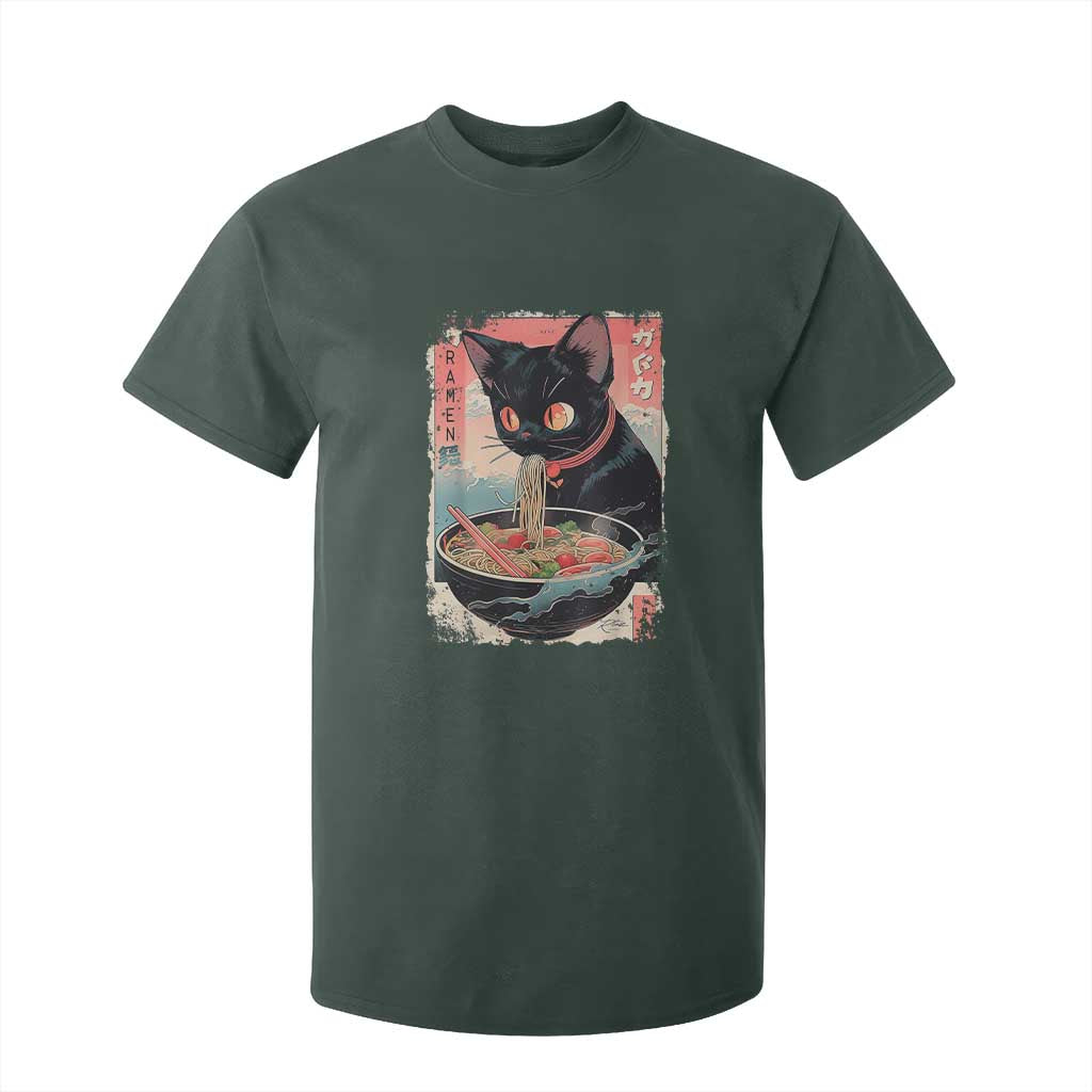 Japanese Inspo Ramen Cat Graphic T Shirt For Kid Anime Manga Kawaii Otaku Urban Streetwear TS02 Dark Forest Green Print Your Wear