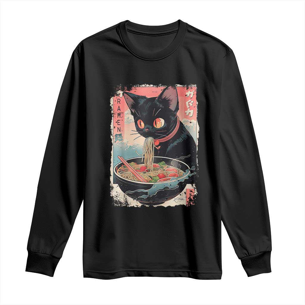 Japanese Inspo Ramen Cat Graphic Long Sleeve Shirt Anime Manga Kawaii Otaku Urban Streetwear TS02 Black Print Your Wear