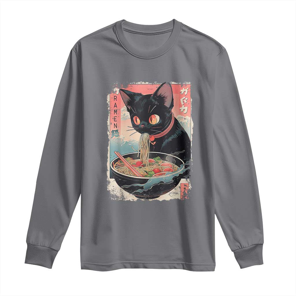 Japanese Inspo Ramen Cat Graphic Long Sleeve Shirt Anime Manga Kawaii Otaku Urban Streetwear TS02 Charcoal Print Your Wear