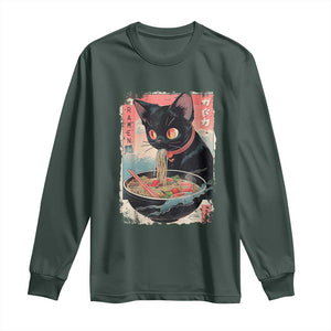 Japanese Inspo Ramen Cat Graphic Long Sleeve Shirt Anime Manga Kawaii Otaku Urban Streetwear TS02 Dark Forest Green Print Your Wear