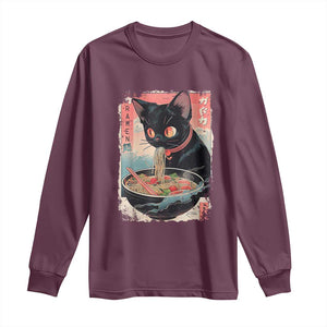 Japanese Inspo Ramen Cat Graphic Long Sleeve Shirt Anime Manga Kawaii Otaku Urban Streetwear TS02 Maroon Print Your Wear