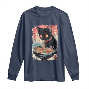 Japanese Inspo Ramen Cat Graphic Long Sleeve Shirt Anime Manga Kawaii Otaku Urban Streetwear TS02 Navy Print Your Wear
