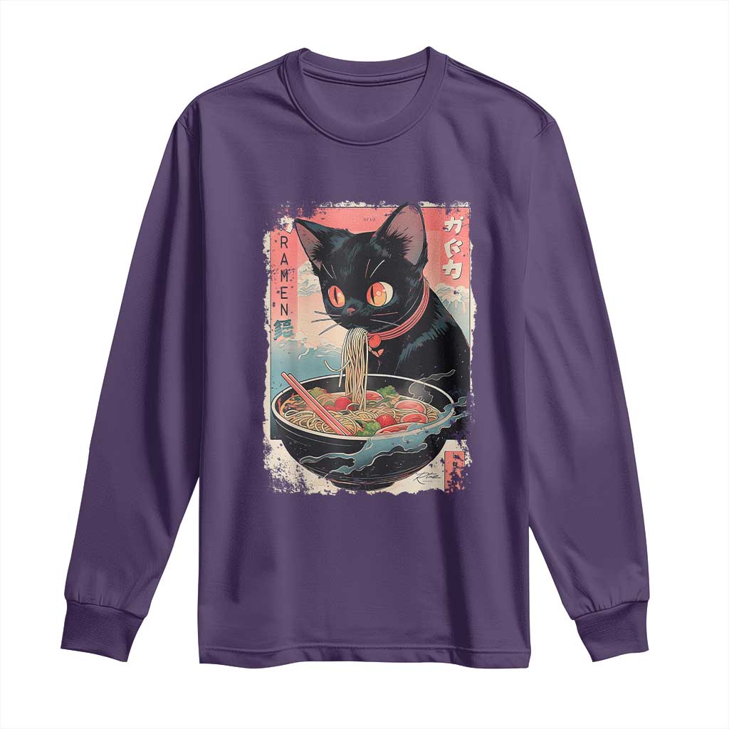 Japanese Inspo Ramen Cat Graphic Long Sleeve Shirt Anime Manga Kawaii Otaku Urban Streetwear TS02 Purple Print Your Wear