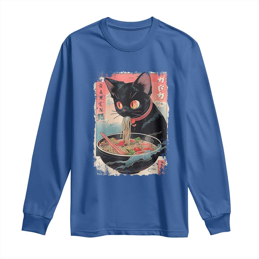 Japanese Inspo Ramen Cat Graphic Long Sleeve Shirt Anime Manga Kawaii Otaku Urban Streetwear TS02 Royal Blue Print Your Wear